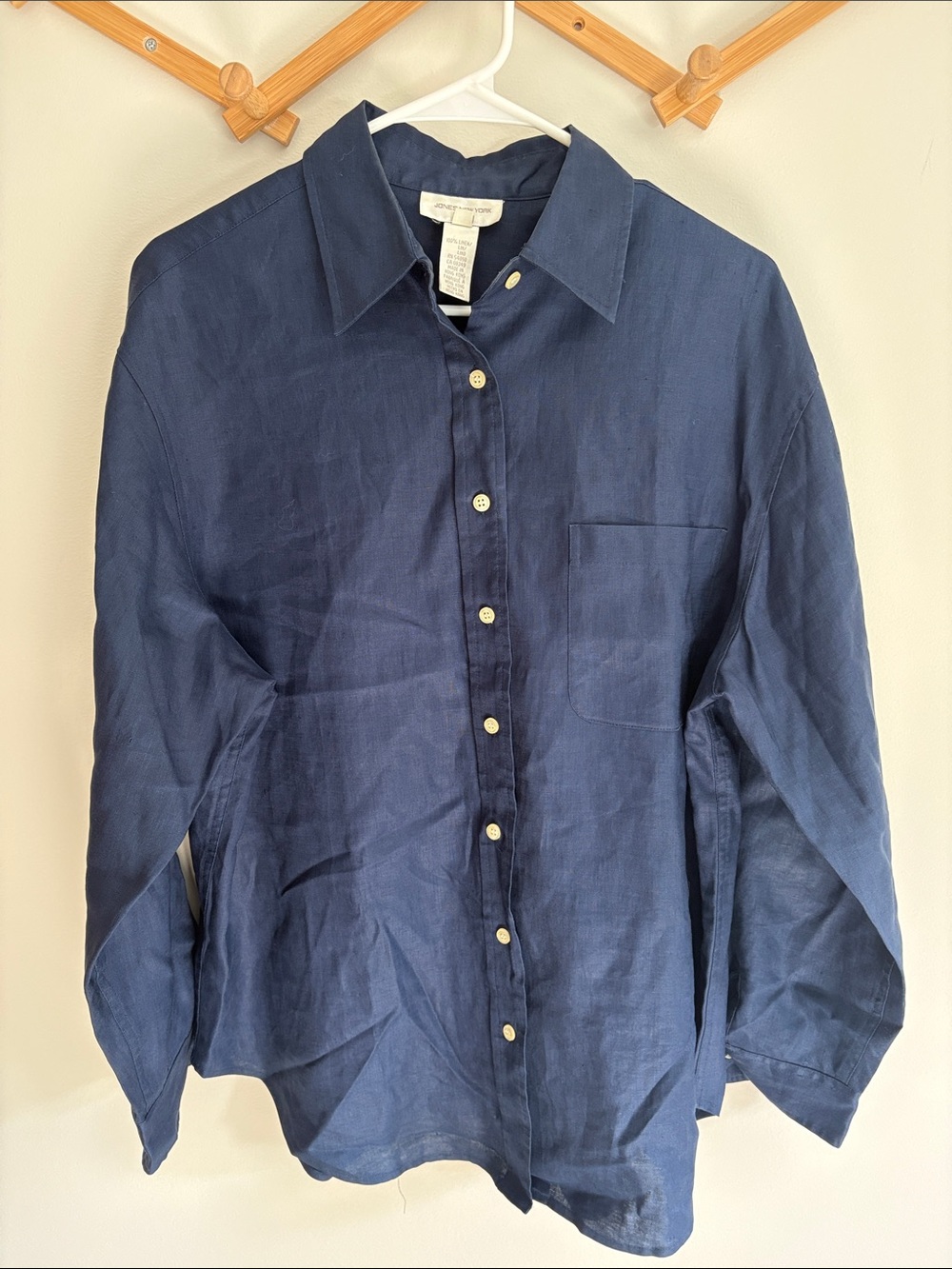 Jones New York Sport Linen Blouse Navy Color Size Large
